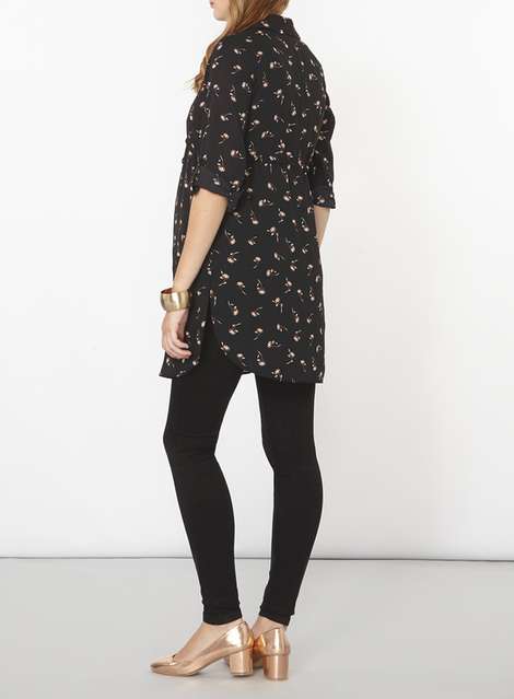 **Maternity Black Floral Tie Tunic